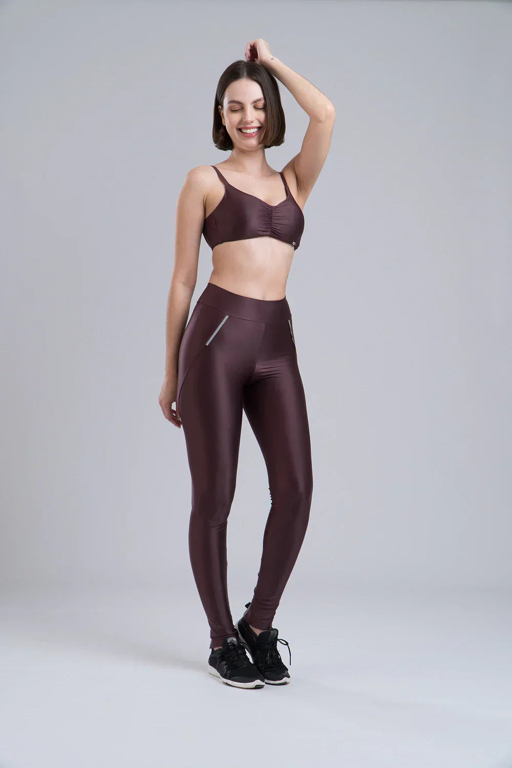 Kit Legging Zíper Reflect + Top Lara - Marrom